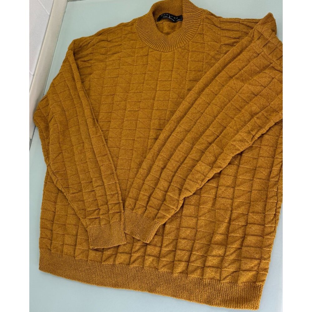 VTG Protege 3D Knit Sweater 2XL Geometric Perkins Neck Collar Acrylic USA Made